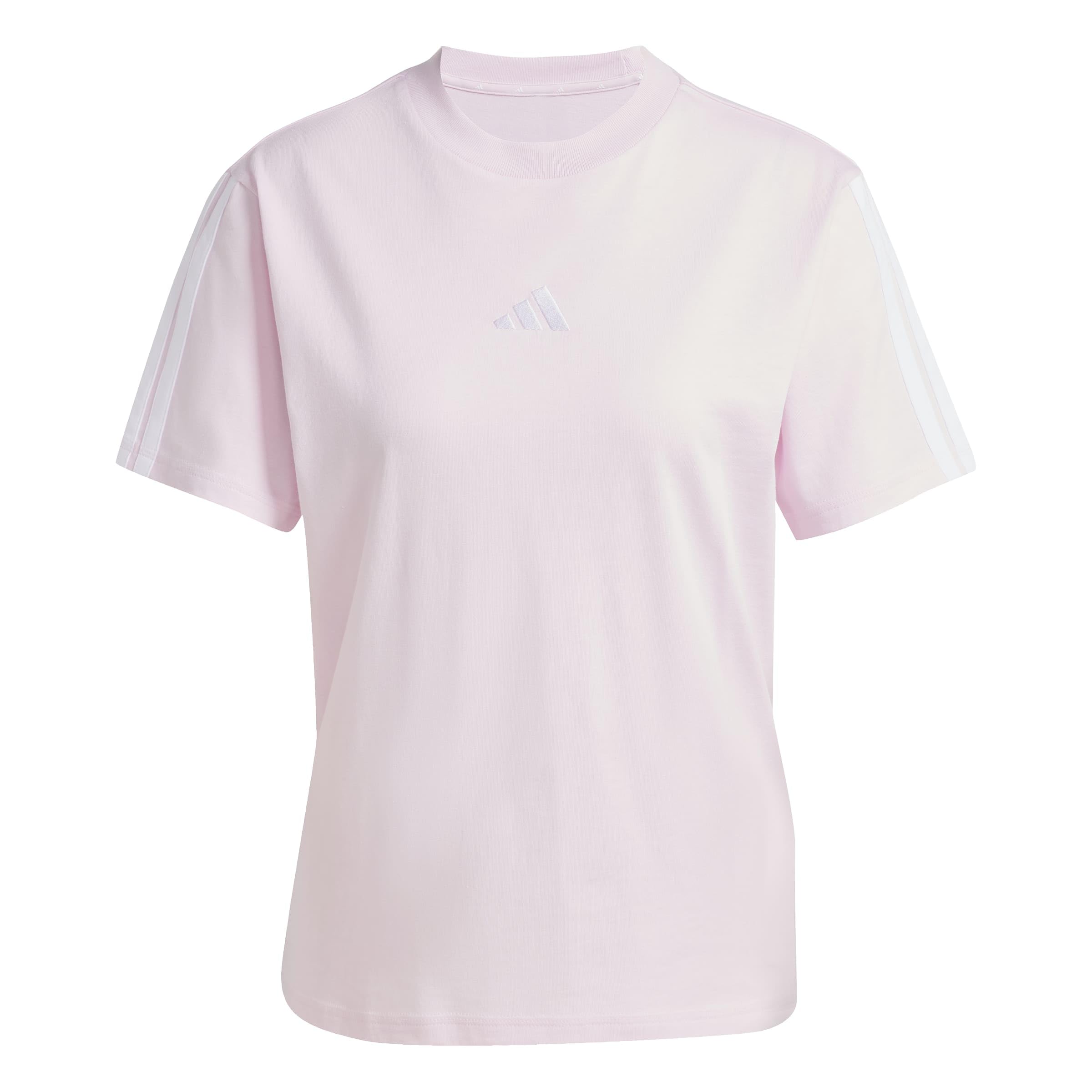 adidas Women's Essentials 3-Stripes Sleeve Cotton Shirt, Clear Pink/White, XL