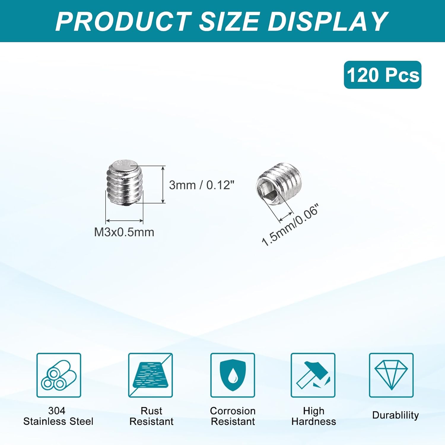 MECCANIXITY 120 Pcs M3-0.5 x 3mm Grub Screws, 304 Stainless Steel Cup Point Allen Head Screws Internal Hex Socket Drive for Bathroom Fixtures Repair Furniture DIY Project