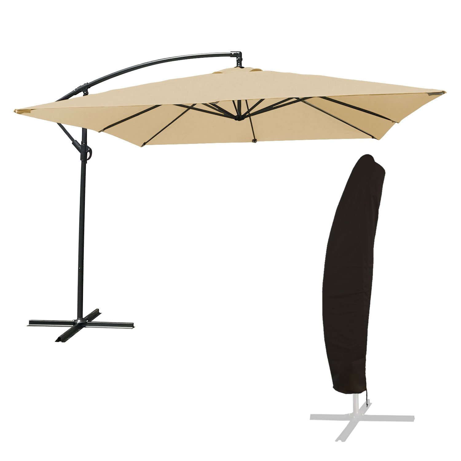 Happy Garden – Sombrilla excéntrica Molokai Cuadrada 3 x 3 m Beige con manivela. Sombrilla reclinable, Plegable y giratoria con Funda Protectora.