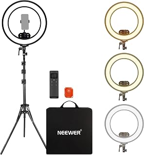 Neewer RB18B 18 Inch Edge Lit Ring Light with Battery, Bi-Color, Professional Studio Lighting