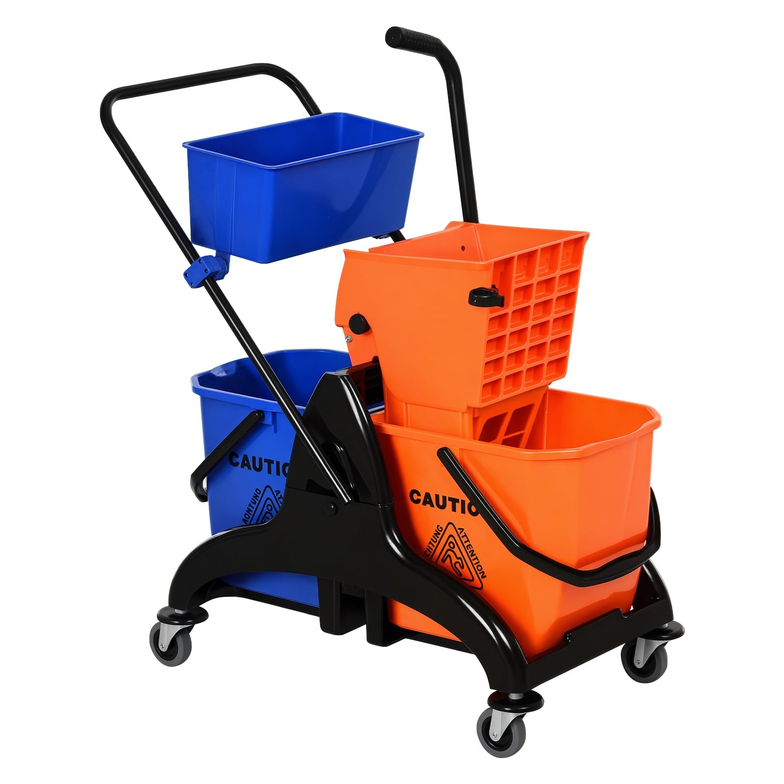 HOMCOM Chariot de ménage Chariot de Lavage Professionnel essoreuse latérale Seau 26 L + Panier de rangements 78 x 45 x 95 cm métal et Plastique Orange