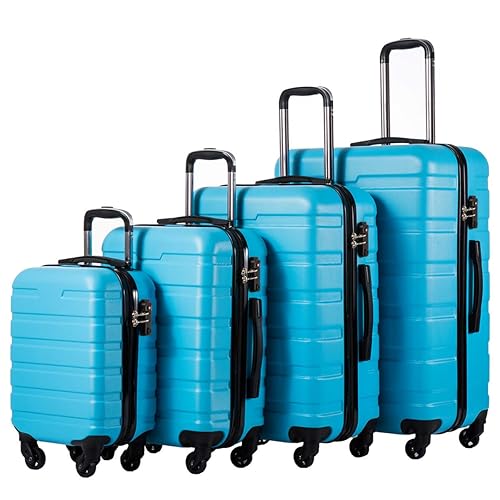 Coolife Luggage 4 Piece Set Suitcase Spinner Hardshell Lightweight TSA Lock (Family Set-Sky Blue) - family set-sky blue - 16in20in24in28in