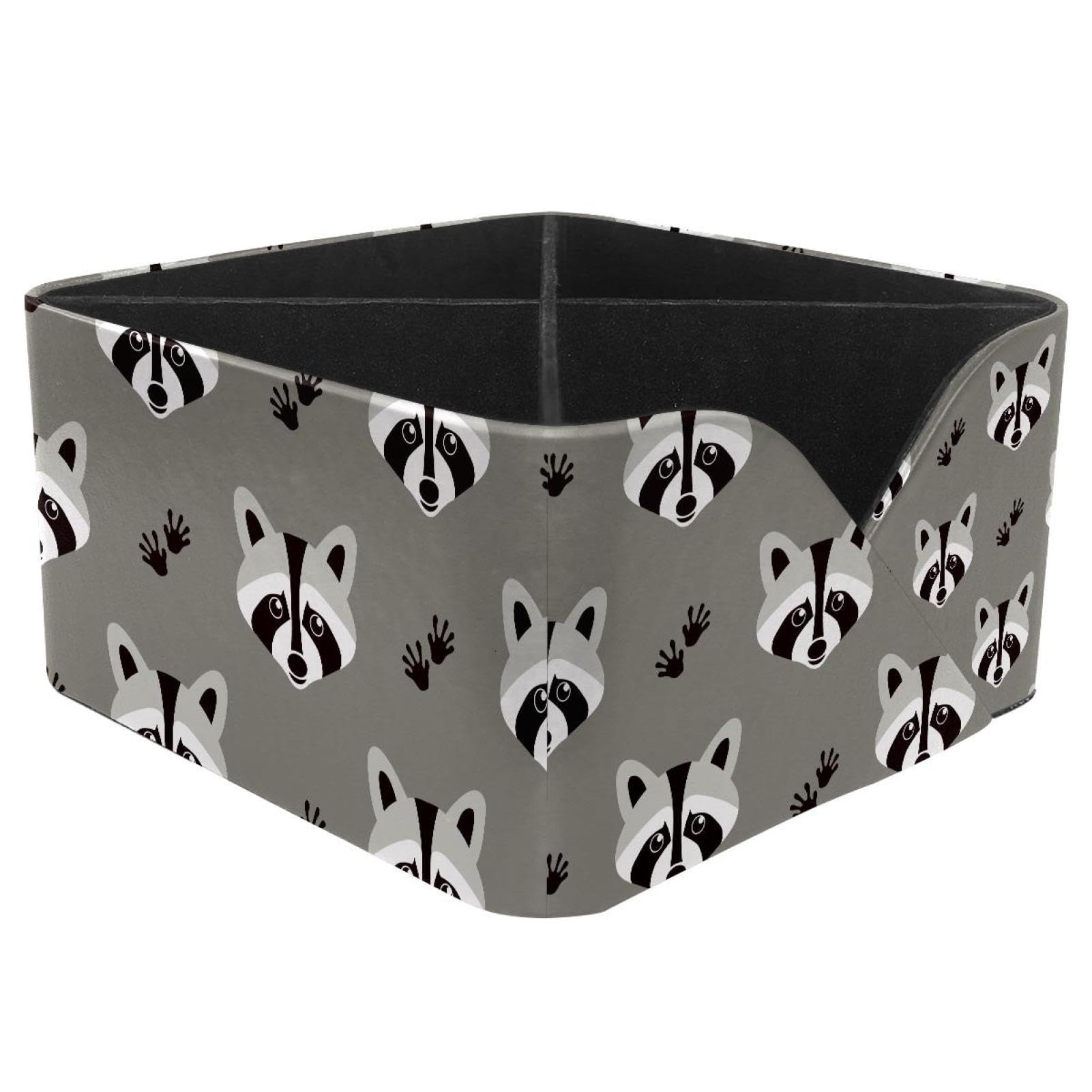 KengjuTesu Cute Cartoon Animals Brown Raccoon Pattern Desktop Organizer Pen Holder, Rectangular Pencil Cup for Office, Study and Makeup Stations
