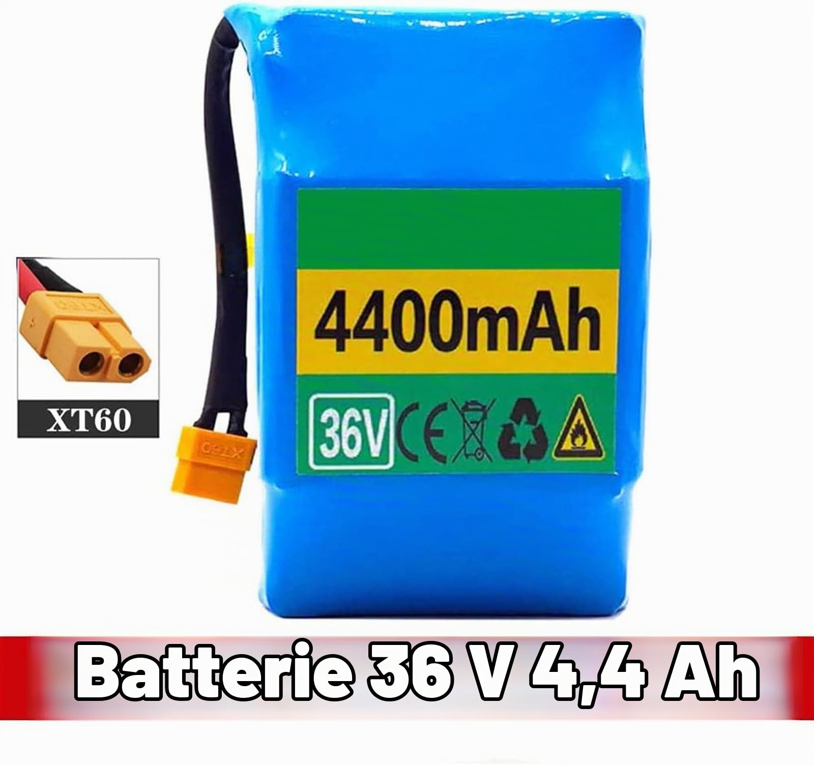 Batterie 36V Lithium ION pour Vélo Électrique Batterie Lithium-ION Haute Capacité 36V 4400 Mah pour Hoverboard, Compatible avec Prise XT60