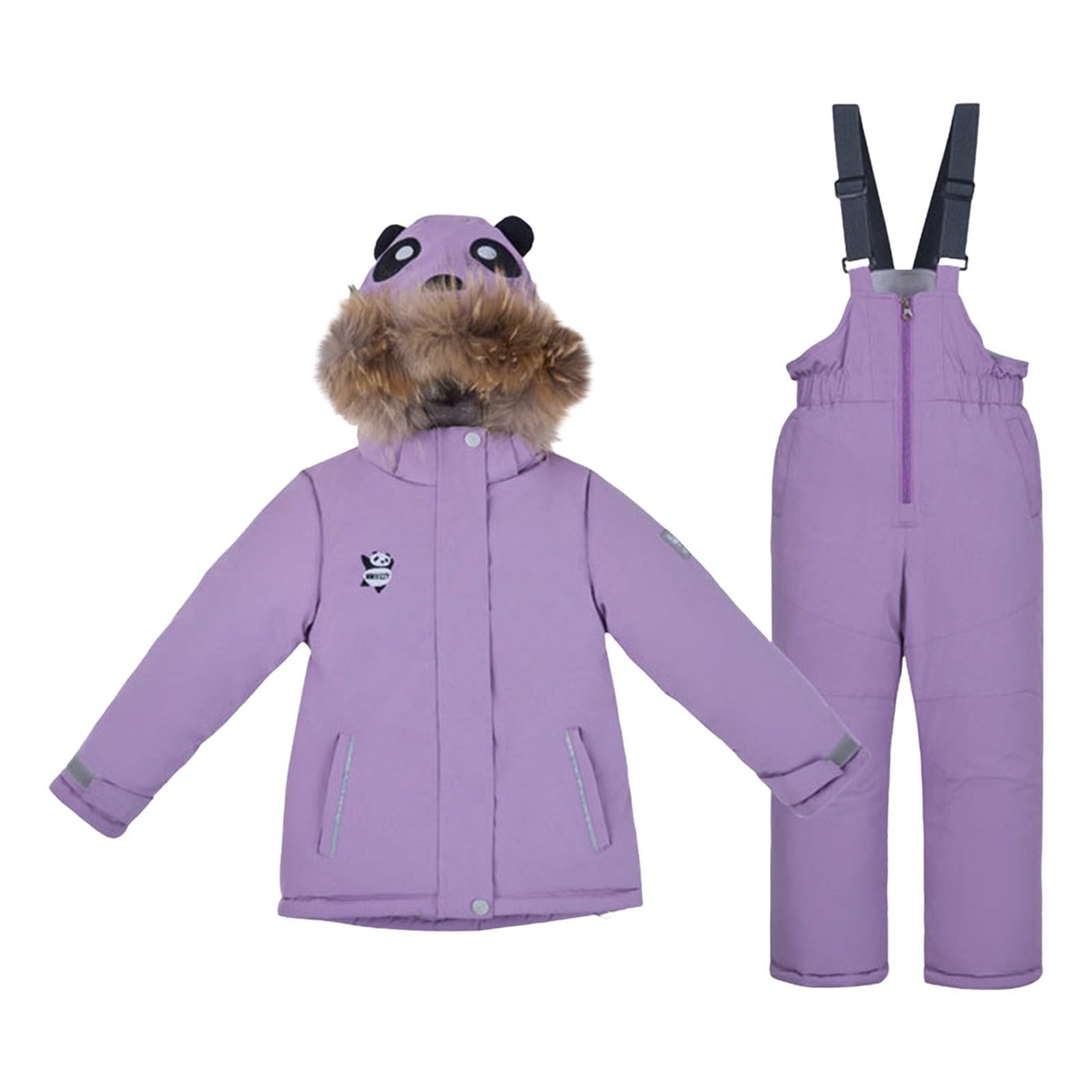Trajes de esquí para niños y niñas, 2 piezas, chaqueta acolchada con capucha y rayas reflectantes + pantalones de nieve, conjunto de traje de invierno resistente al viento, cálido y térmico