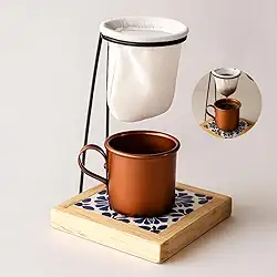 Coador de Café Artesanal com Suporte, Xícara e Filtro – 16,5x10x11cm – Prático, Decorativo e Ideal para Café Coado Manual