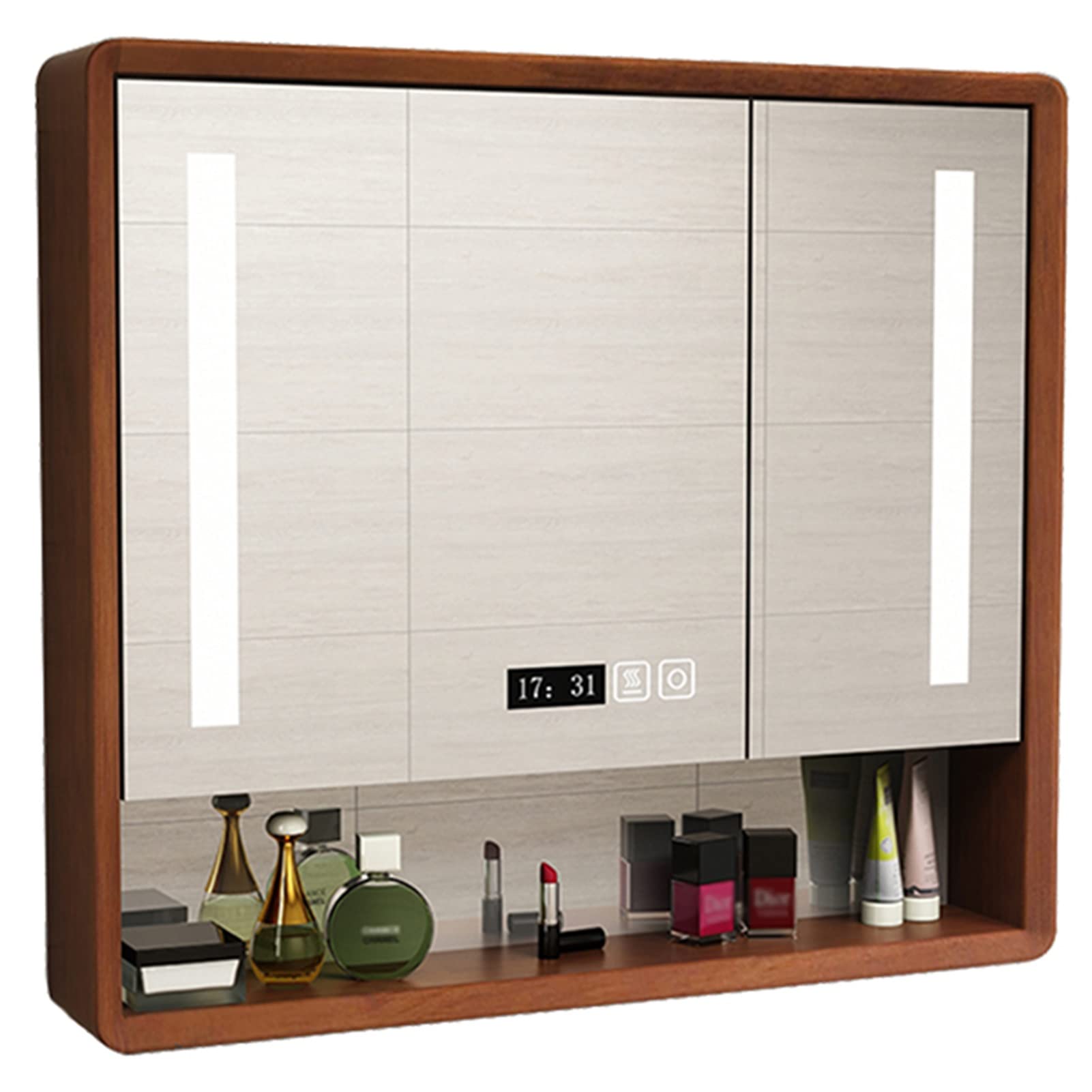 Armadietto da parete per medicinali da bagno con luci e antiappannamento, elegante specchio per cosmetici, 80 x 80 x 14 cm, colore A perfetto per bagni nizzati