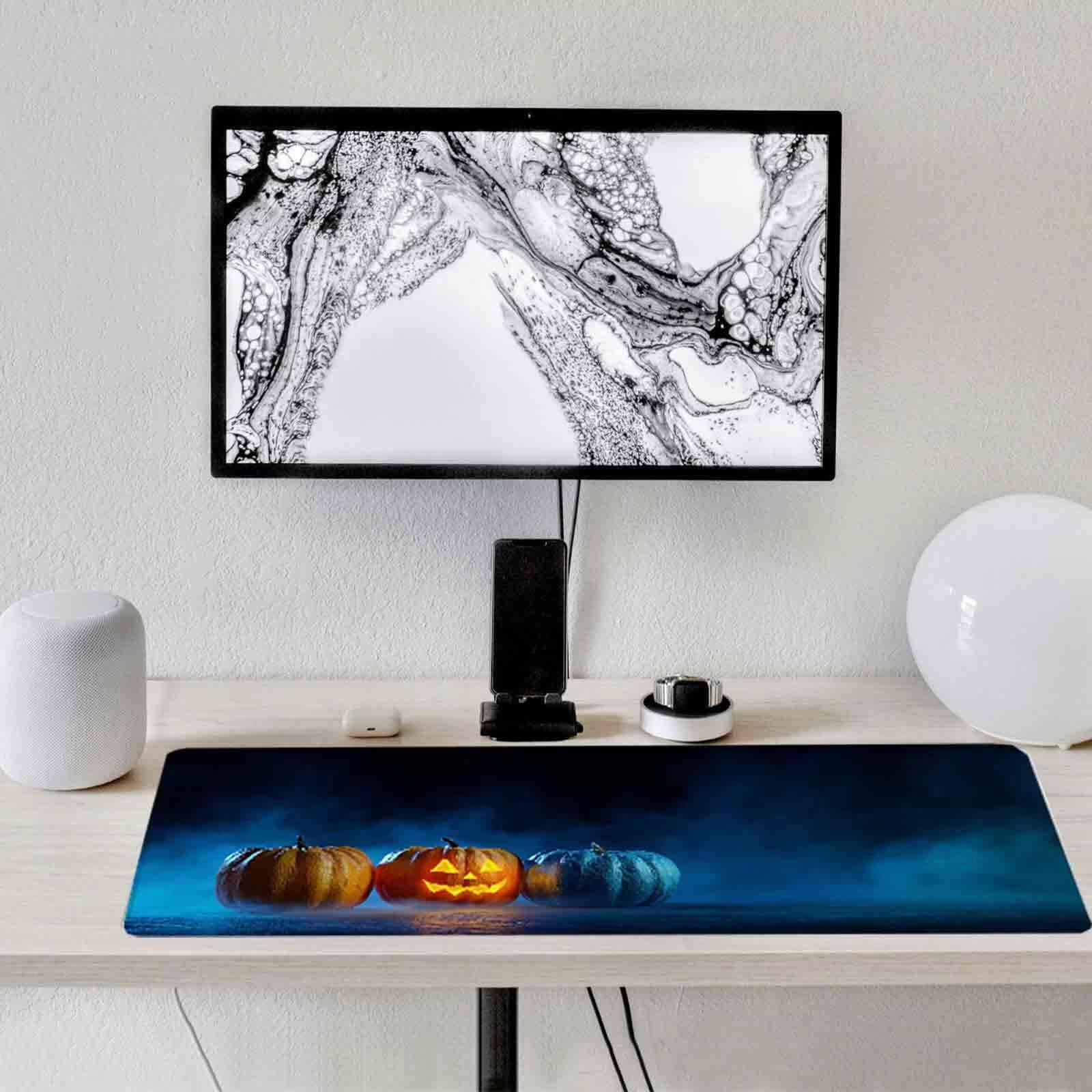 Niebieska podkładka pod mysz Halloween XXL podkładka pod mysz 1200 x 600 mm podkładka pod mysz ze zszytymi krawędziami i gumową podstawą antypoślizgowa podkładka pod mysz XXL do komputera, laptopa
