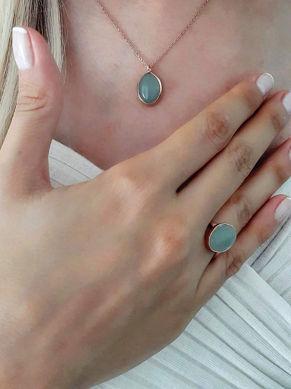 925 Sterling Silber - Aventurin - Heilstein - Kette - Roségold - Halskette mit Anhänger - Damen - Geburtstag - Silberkette - Geschenk für Sie - Schmuck Geschenk - Handmade