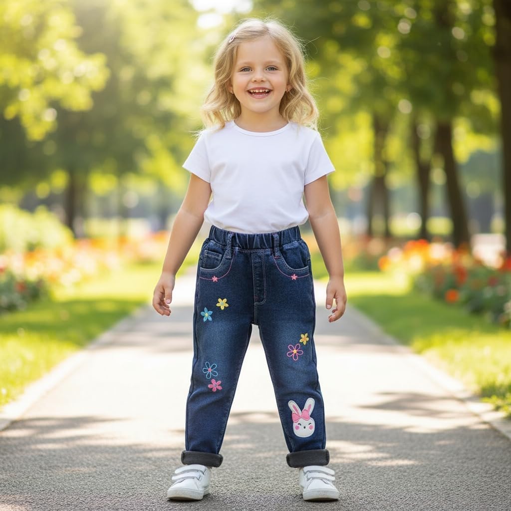 Peacolate 4-9 Years Winter Little Girls Fleece-Lined Thicken Jeans - Image 2