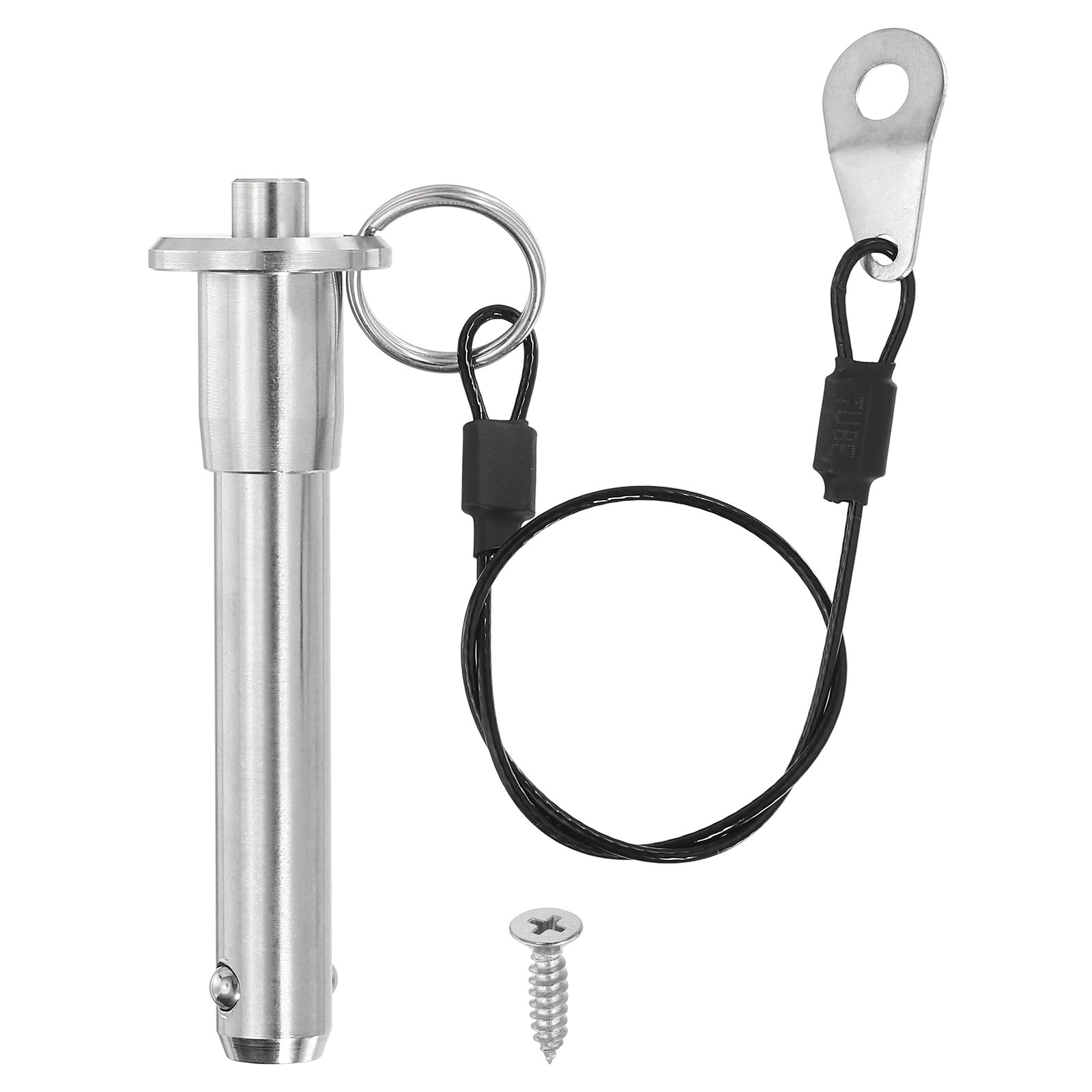 PATIKIL 1/2"(12mm) Diameter 304 Stainless Steel Quick Release Pin, Usable Length 2"(50mm) Push-Button Ball Locking Pin Ring Handle with 25cm Lanyard Cable M5 Screw, Silver