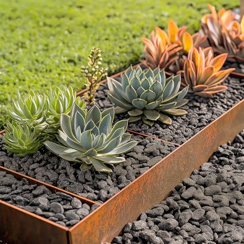 Corten Stahl Landschaft Edging mit Rust Patina Finish 100x15cm L x H 6pcs biegsame Metallstreifen - Hammer-in Rand Grenze mit 7 Clips für Rasen, Hof Weg Teiler (6m gesamt)#LYLB06RT-DE
