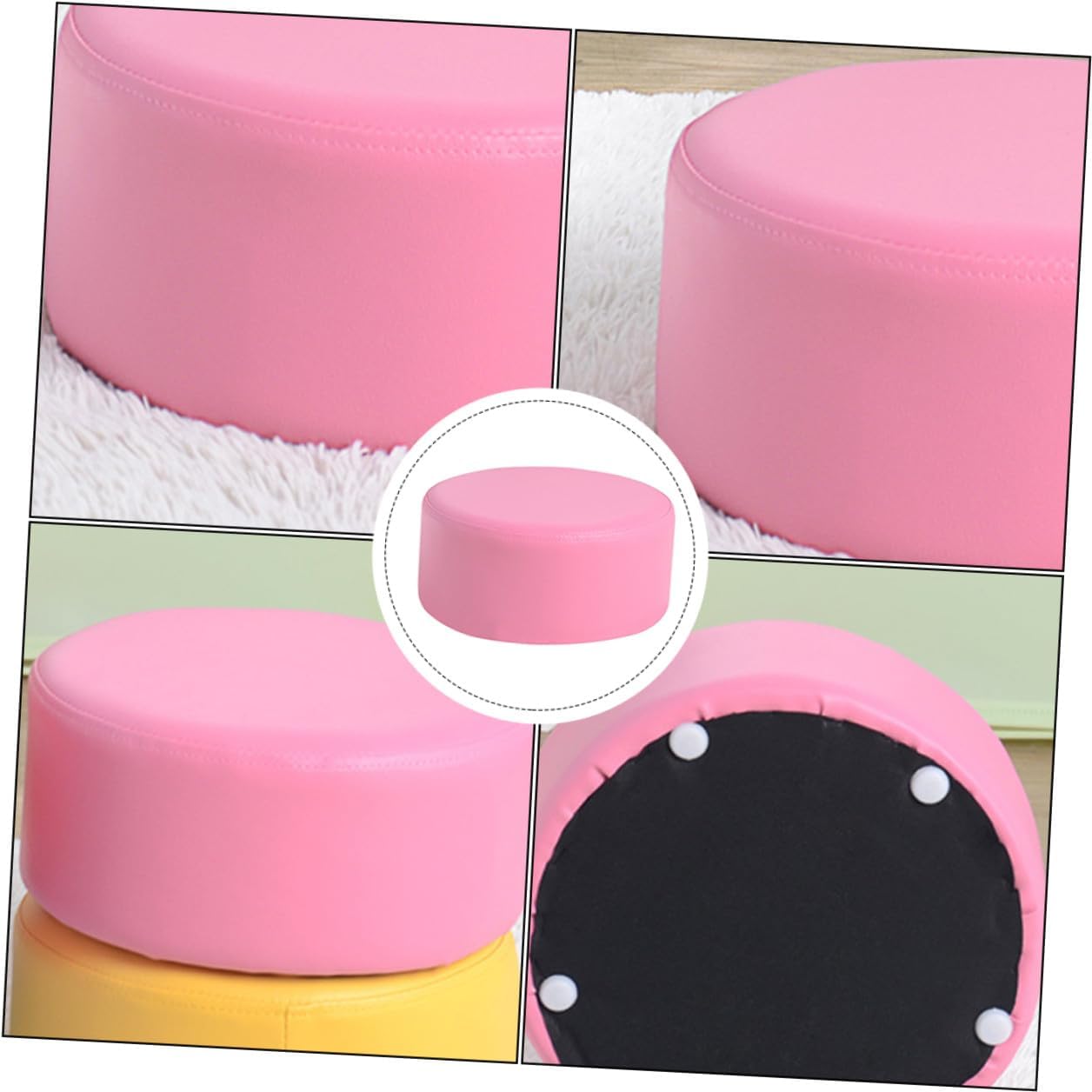 Kids Round Stool Portable Footstool Pink PU Sponge Lightweight