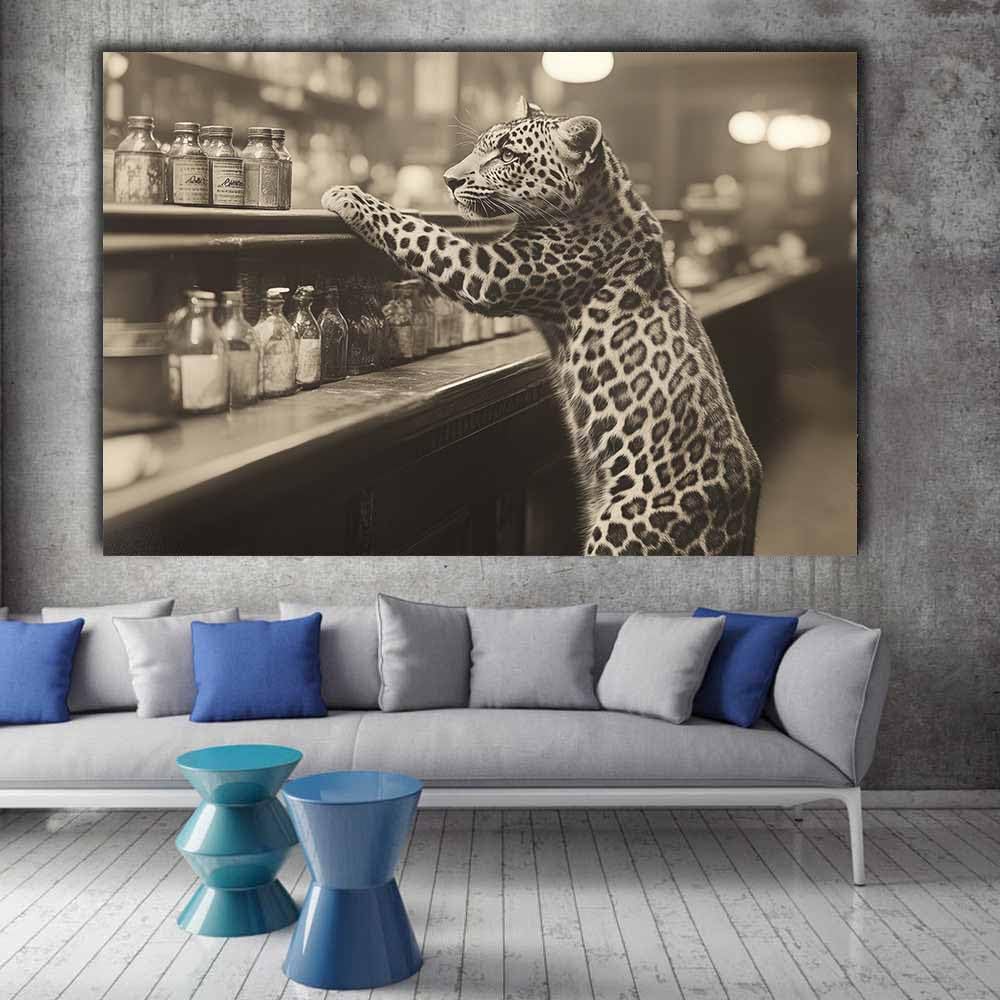 AMXBZC Affiche décorative chambre d'enfant Photos de léopard rétro Moderne animaux de safari en afrique - Poster Images Murales - Décoration chambre de bébé(Beige)-80x120cm Sans cadre