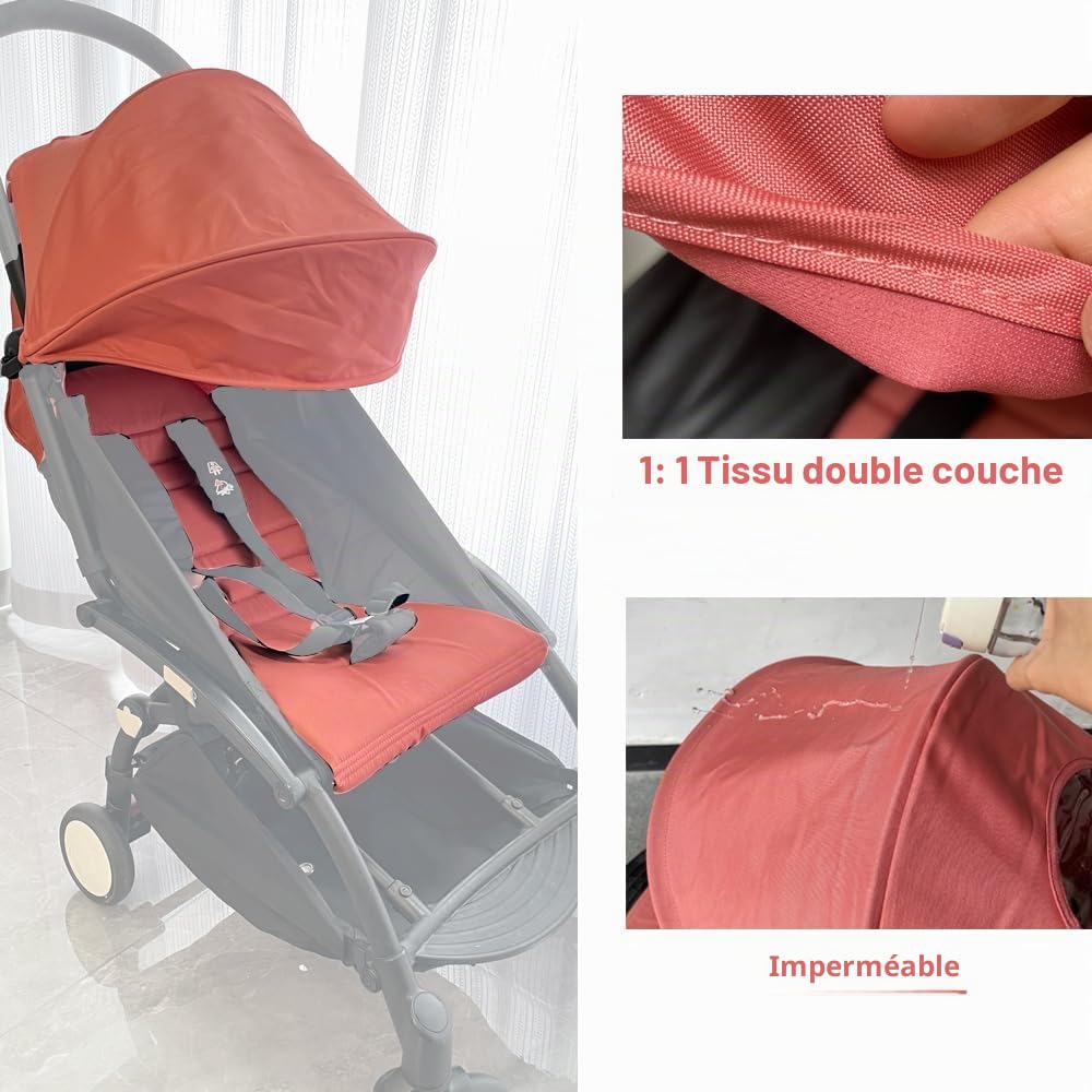 Coussin de siège et auvent pour poussette Babyzen YOYO 2 et YOYO+, kit d'accessoires de rechange pour poussette, tissu double couche imperméable (rose)