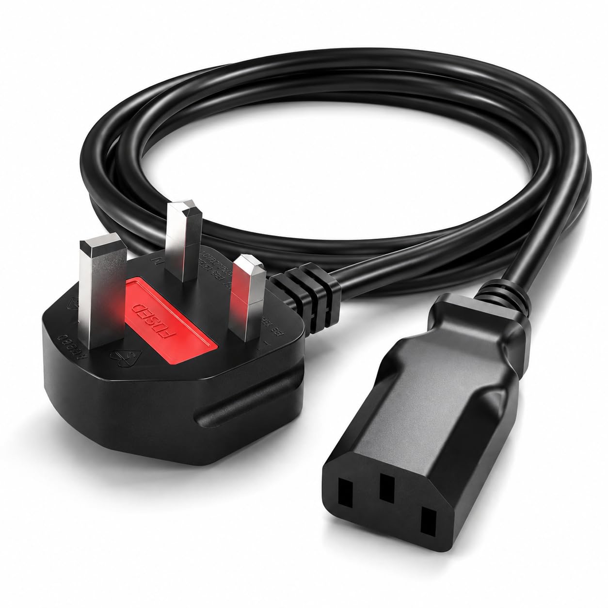 Home Office Monitor Power Cord UK, 1.8m 3 Pin Plug to IEC C13 Cable, Universal Replacement Kettle Lead for Computer Screen, Desktop PC, Printer, Projector and TV, Durable PVC Mains Cable for Work