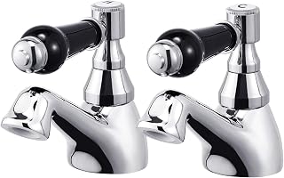 Basin Taps in Pair Black Ceramic Lever Bathroom Sink Tap Mixers Chrome Brass Traditional Classic