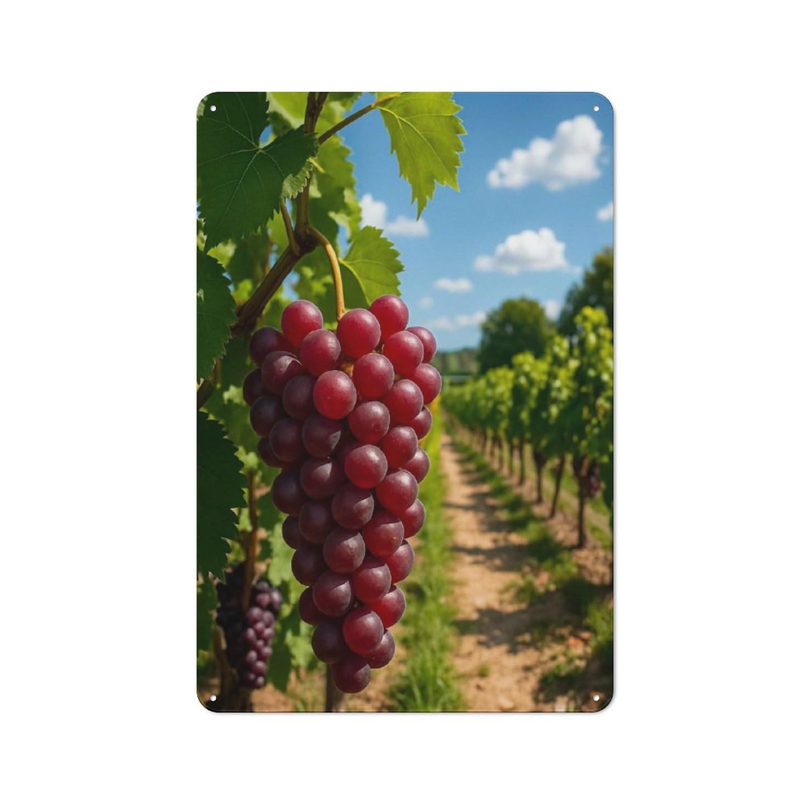 Junmoney Style-1 Shop Front Style Ripe Red Grapes In Vineyard Decorative Metal Plaque 30X20cm, Shop Wall Decor For Cafe, Bistro, Bakery Or Restaurant