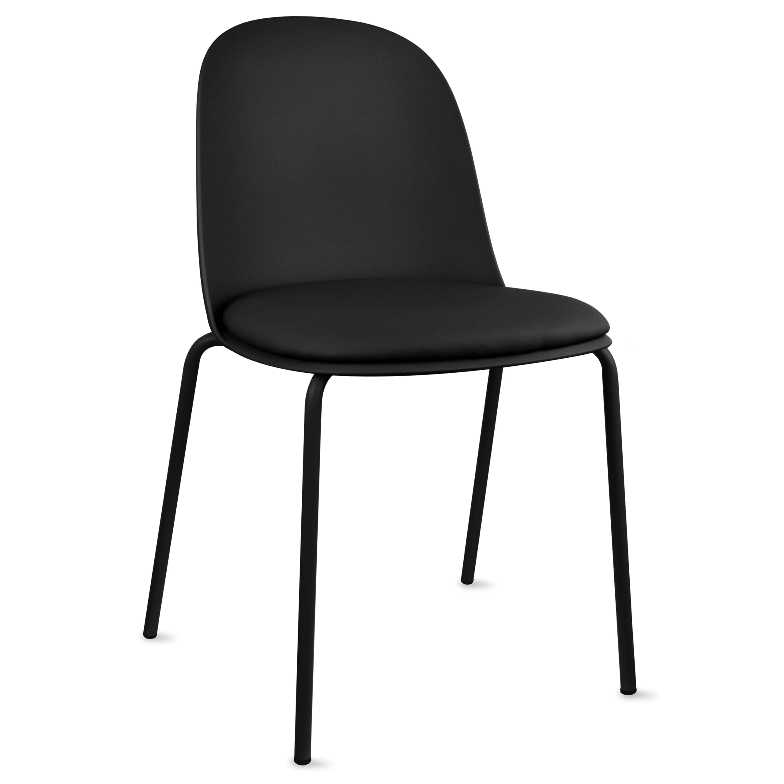 2xhome Modern Stackable Armless Dining Chair | Plastic Shell Seat with Metal Legs | Indoor or Outdoor Use | Home Kitchen Patio (1, Black, Padded Seat)