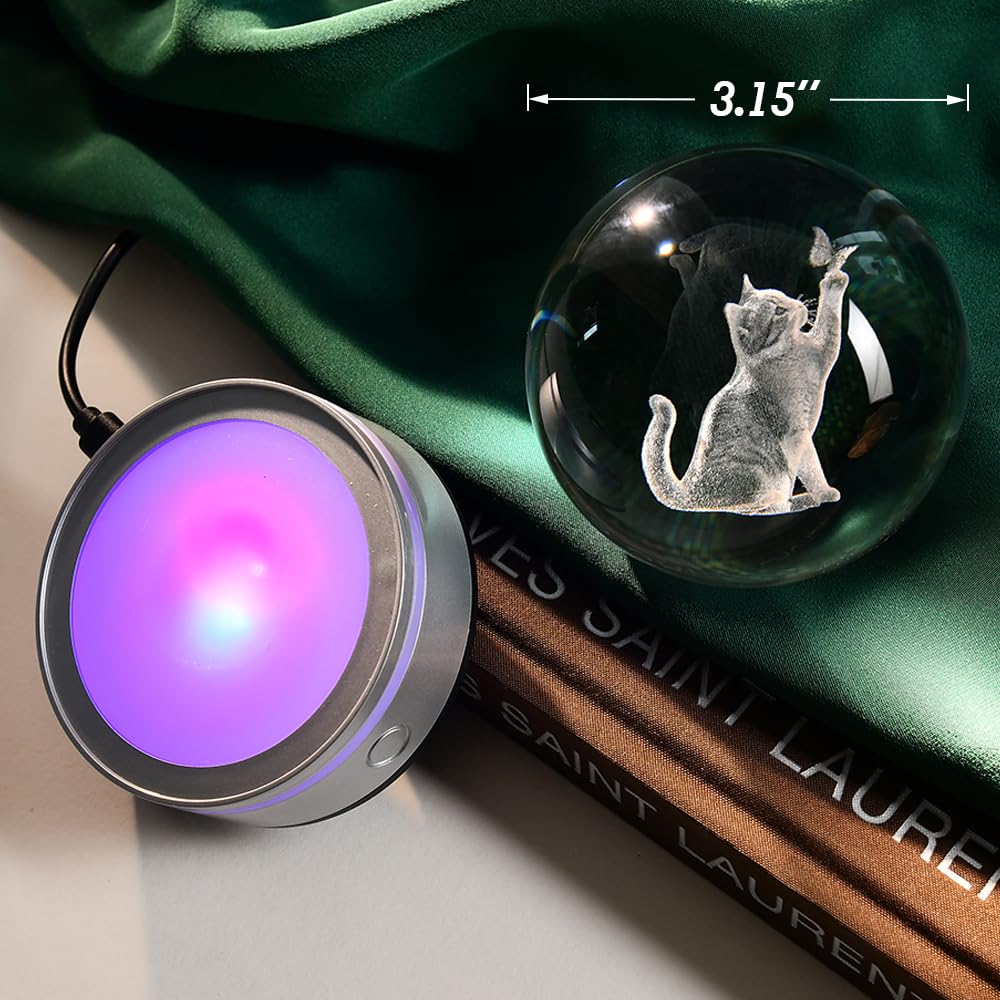 ZRENJHUS 3D Cat Crystal Ball Gifts for Women 80mm Cat Lover Gift for Her Glass Sphere Kitten Night — view 7