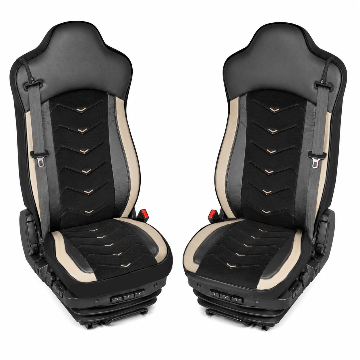 Generisch Fundas de asiento aptas para Iveco S-Way 2019 - Camión 1+1, piel/Alcantara, color negro con beige