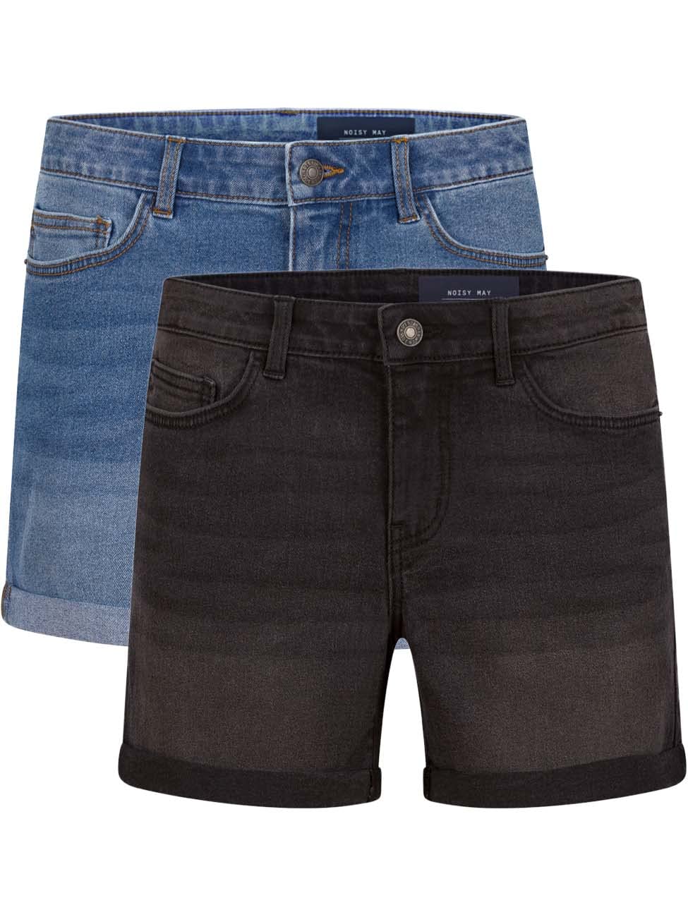 NOISY MAY Jeans Shorts Damen High Waist BeLucky 2er Pack Kurze Hose Bermuda Shorts Hotpants Sommer Basic Denim Stretch Blau Schwarz S M L XL XXL
