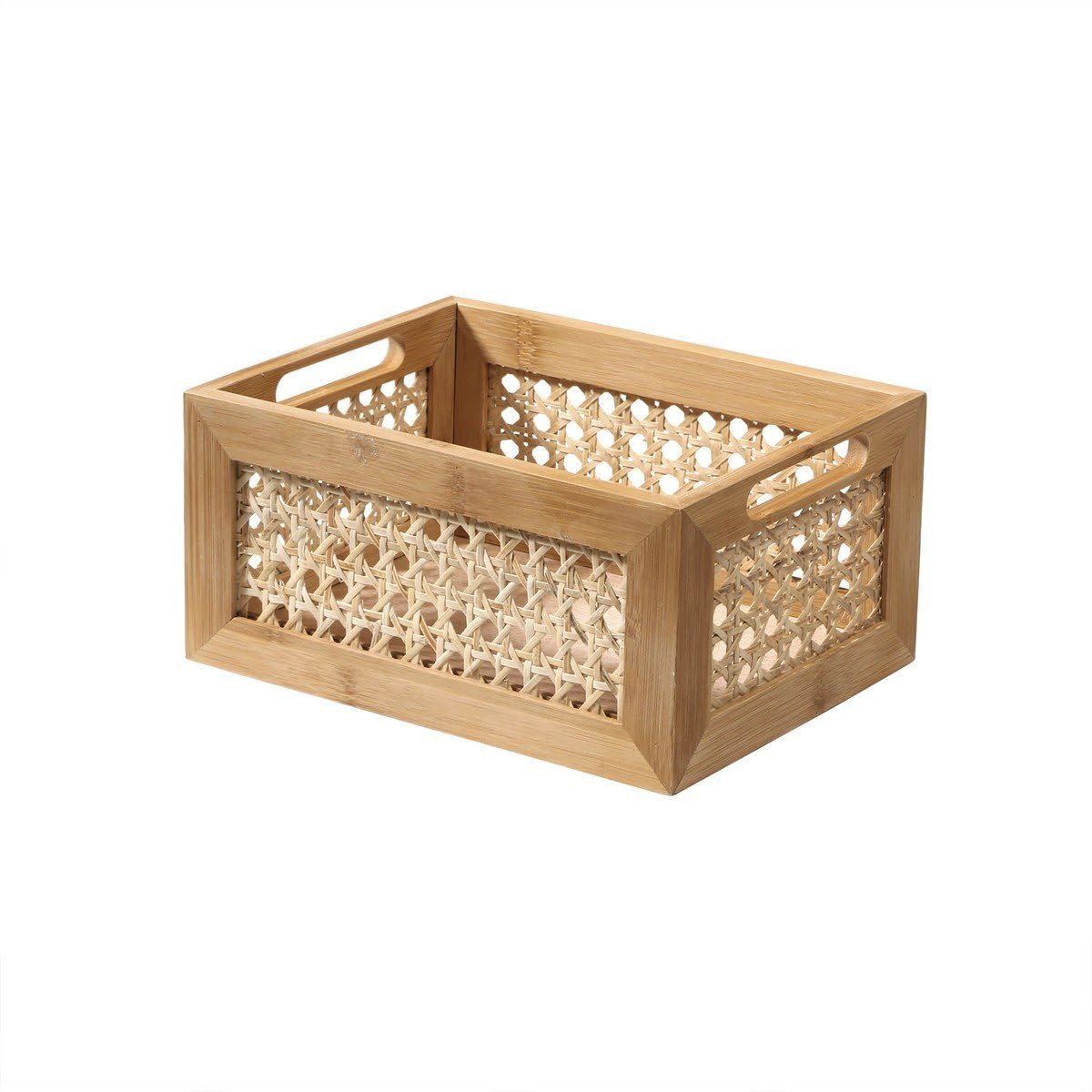 Calicosy Boîte en Bambou et Rotin Petit Modèle - H12 cm - En Bambou - Rangement - Pour Chambre, Dressing - L25 x l18 x H12 cm