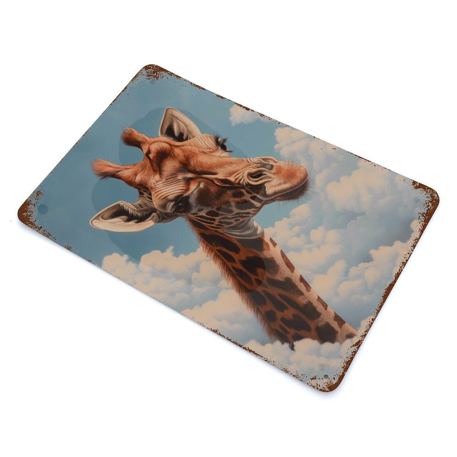 Giraffe Clouds Blue Sky Decorative Tin Sign 11.8"x7.9", for Cafe, Home Bar And Lounge Decor, Decorative Metal Wall Art