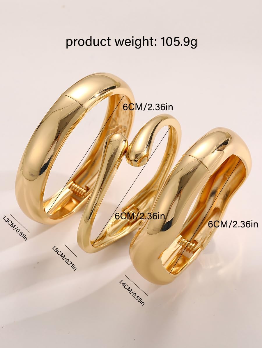 Chunky Gold Bangle Bracelets for Women, 14k Gold Plated Dainty Cuff Stackable Bangles Sets, Trendy Bracelet Stack Fashion Jewelry Gifts - Image 3