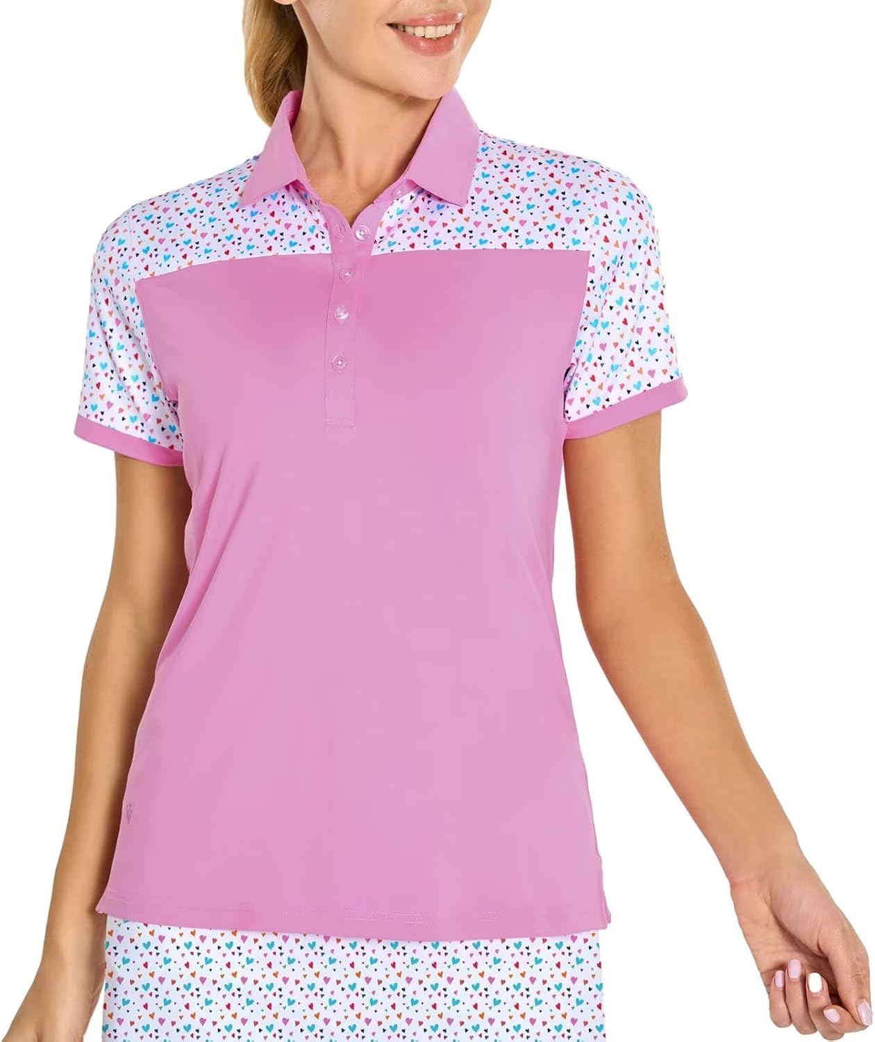 M MAELREG Womens Golf Shirt Short Sleeve Regular Fit Moisture Wicking Quick-Dry Printed Collared Tennis Polo Shirts for Women Large Fuchsia Pink1