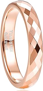 4MM Tungsten Carbide Rings Faceted Edge Dome Polished Rose Gold Plated/Black/24K Gold Plated/Silver Wedding Band Comfort Fit for Women Size 5-12