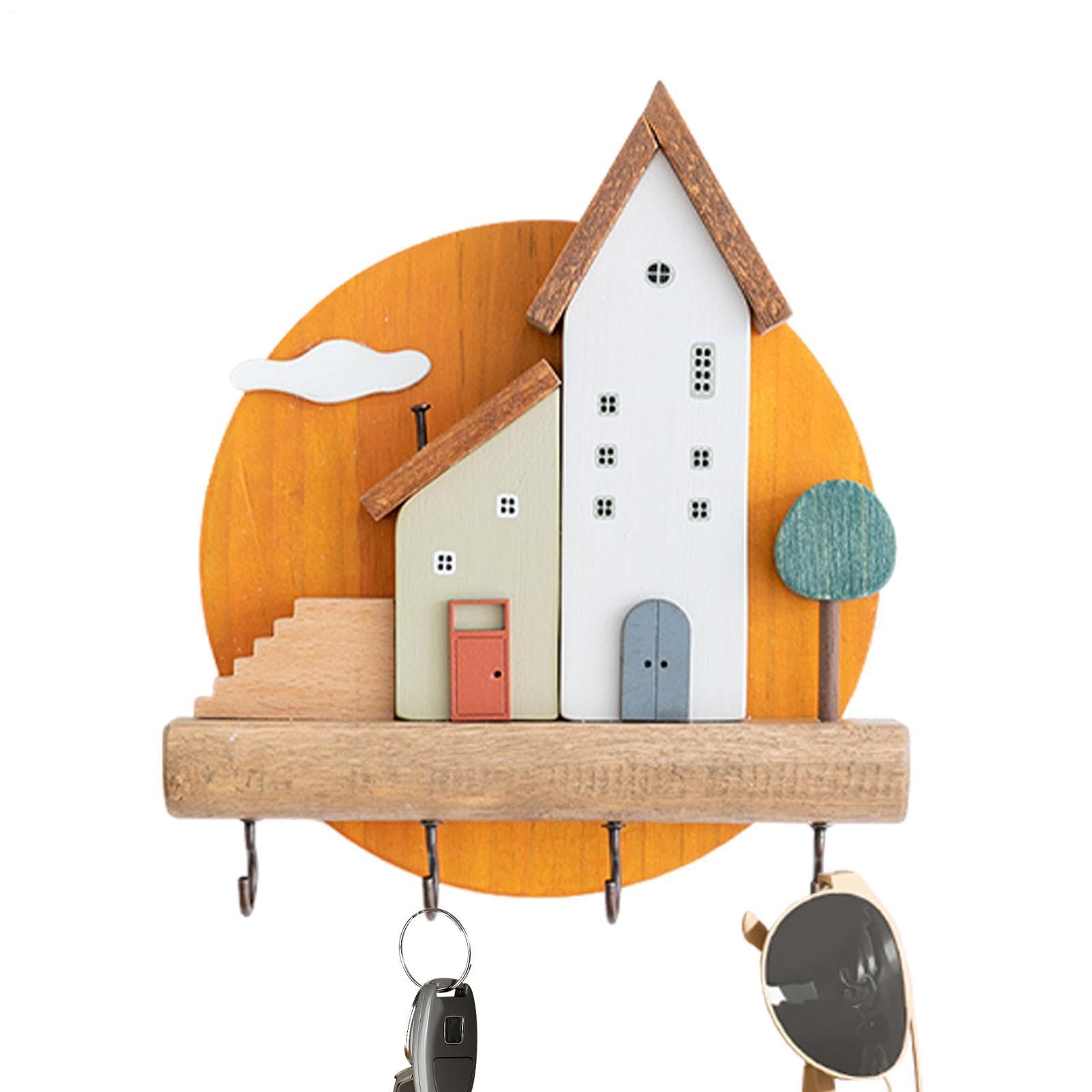Generisch Porta chiavi montato a parete, grande scaffale portaoggetti da | 20 cm per ingresso, gancio multiuso per l'organizer con 4 ganci, decorativo per chiavi, occhiali