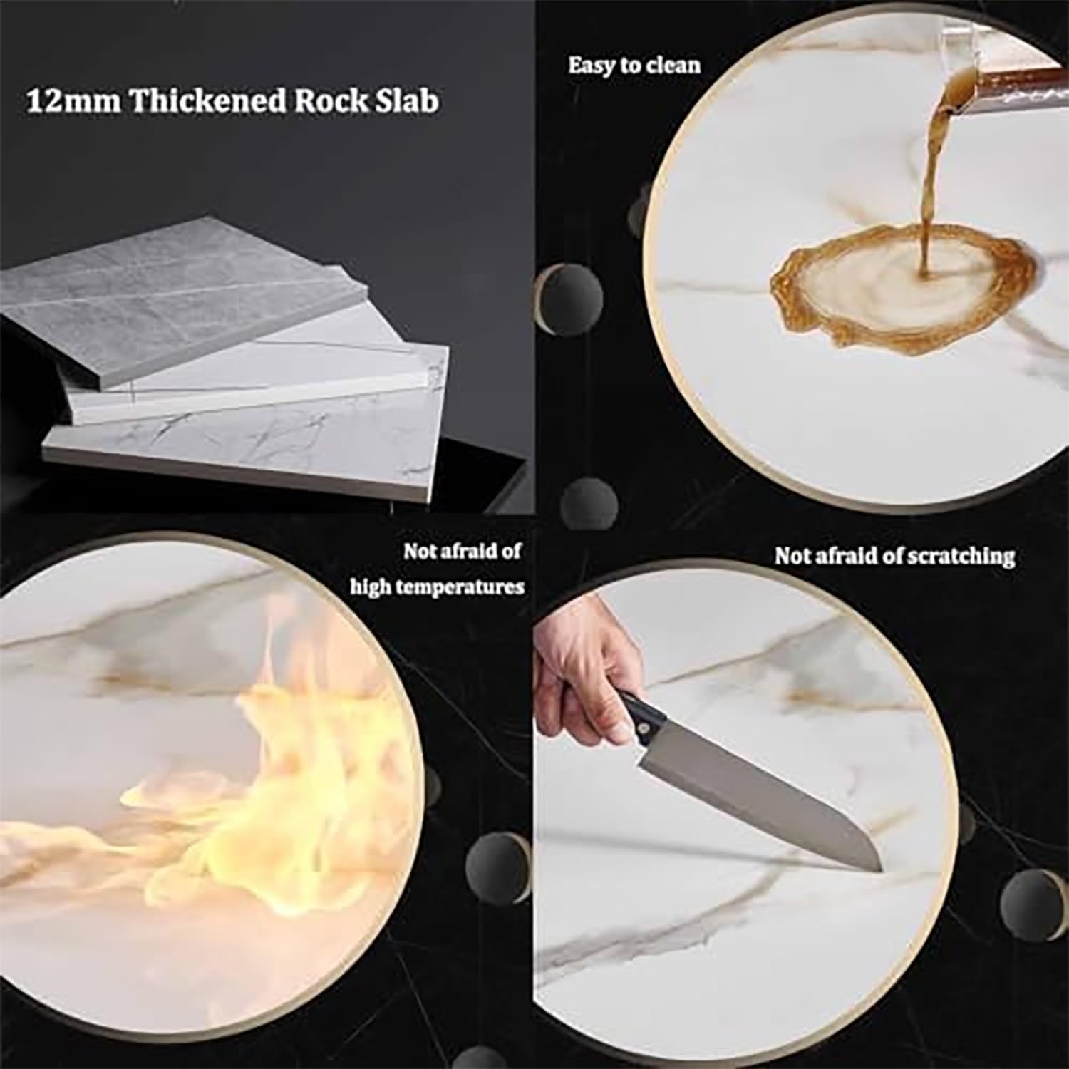 Tocadiscos grande de mármol Lazy Susan de 32 pulgadas, bandeja giratoria de 360° para centro de cocina, mesa redonda resistente, color blanco brillante (80 cm)