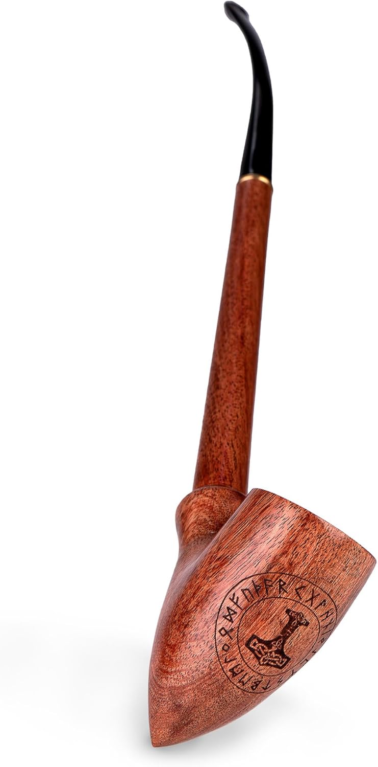 13.2" Long tobacco smoking pipe CHURCHWARDEN | pipes - (33cm) Mjolnir - Thor's Hammer engraving | for 9mm Filter | Velvet pouch gift