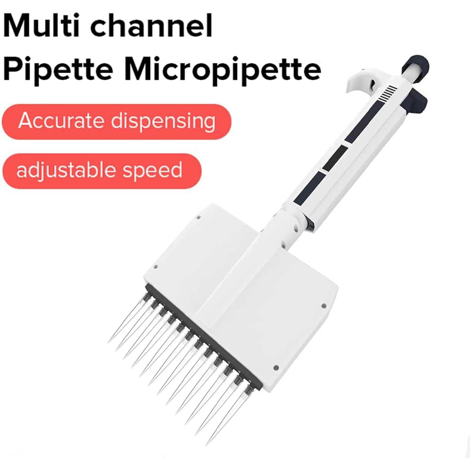 Micropipeta de Laboratorio de pipetas de 12 Canales, Volumen Ajustable 0,5 ul-10 ul/5-50 ul/50-300 ul pipetas multicanal, Controlador de pipeta de Alta precisión con Pantalla Digital(50-300ul)