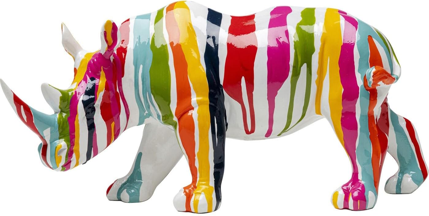 KARERhino Holi Design Decorative Figurine, Multi-Colour, Rhino, Polyresin, Unique, Hand-Painted, 18 x 34 x 15 cm (H x W x D)
