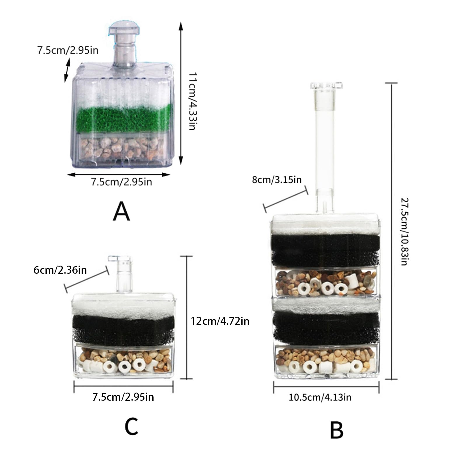 2 filtros de biofiltro de repuesto para acuario, cartucho de algodón interno, biofiltro, almohadilla de filtración mecánica