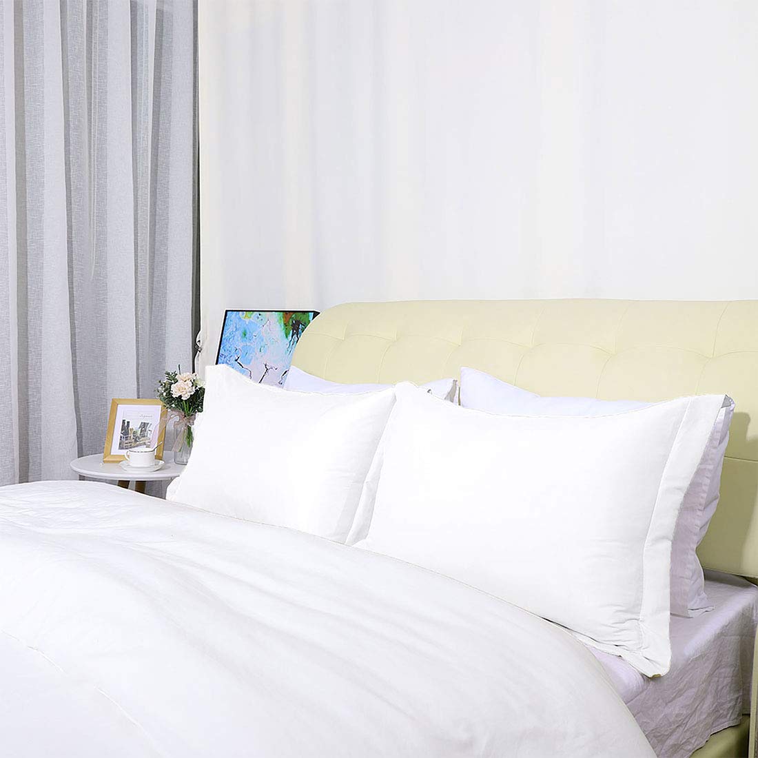 PiccoCasa 4 Pcs White Pillow Shams Soft 1800 Microfiber King 20x36 Oxford Pillowcases