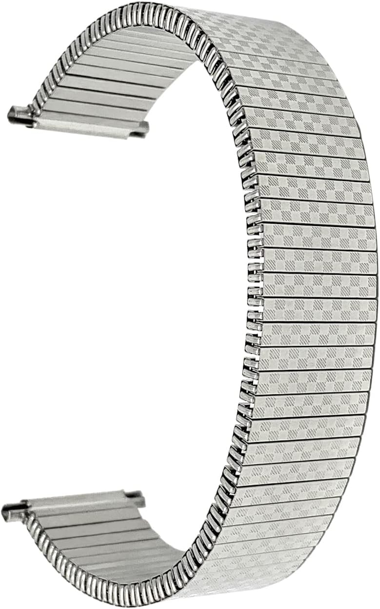 Bandini Stainless Steel Stretch Metal Replacement Expansion Watch Band, Metal Stretch Strap - Compatible with Traditional and Smart Watches - Silver Tone