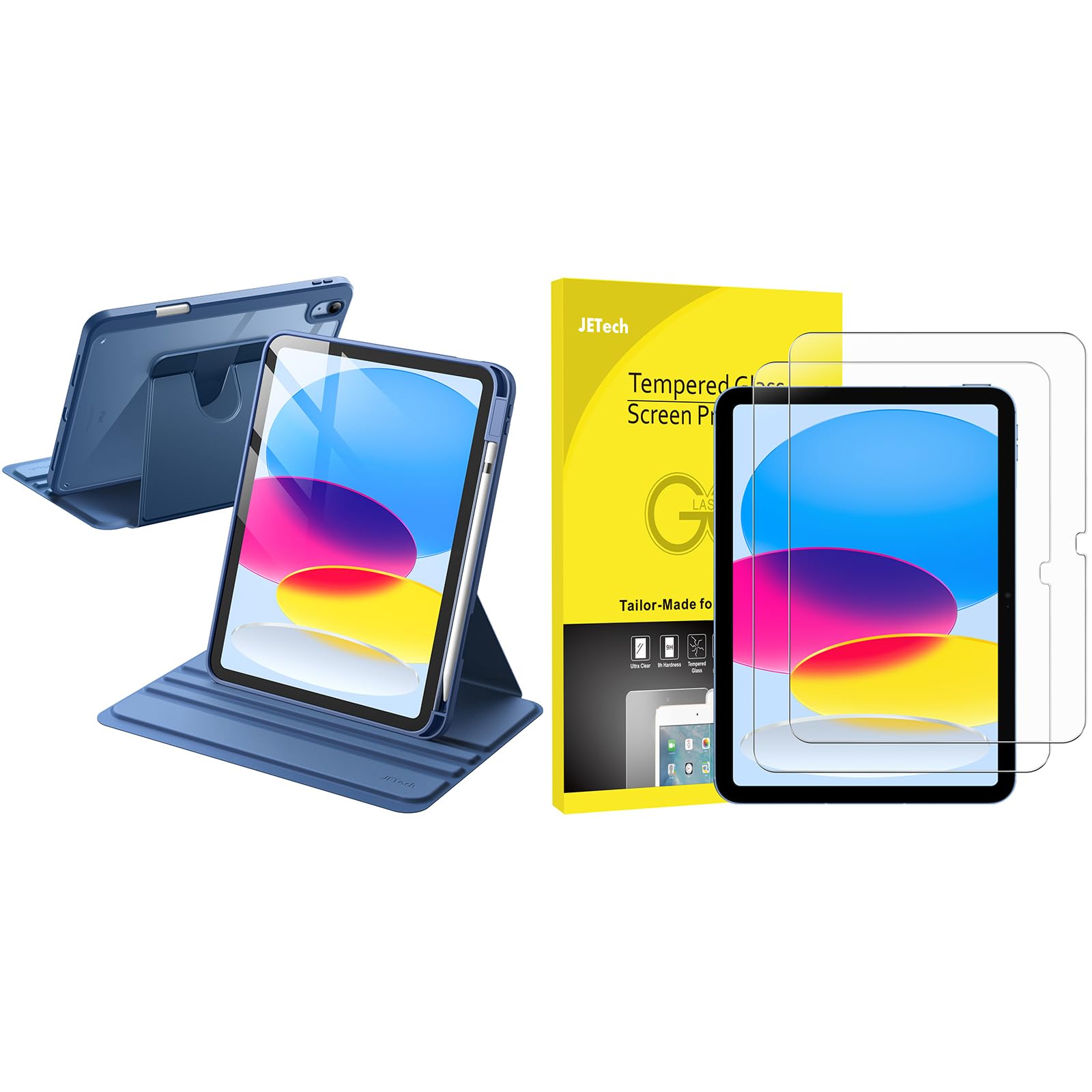 JETech per iPad (A16) 11a/10a Generazione (2025/2022) Custodia Rotante e Pellicola Protettiva Pacchetto