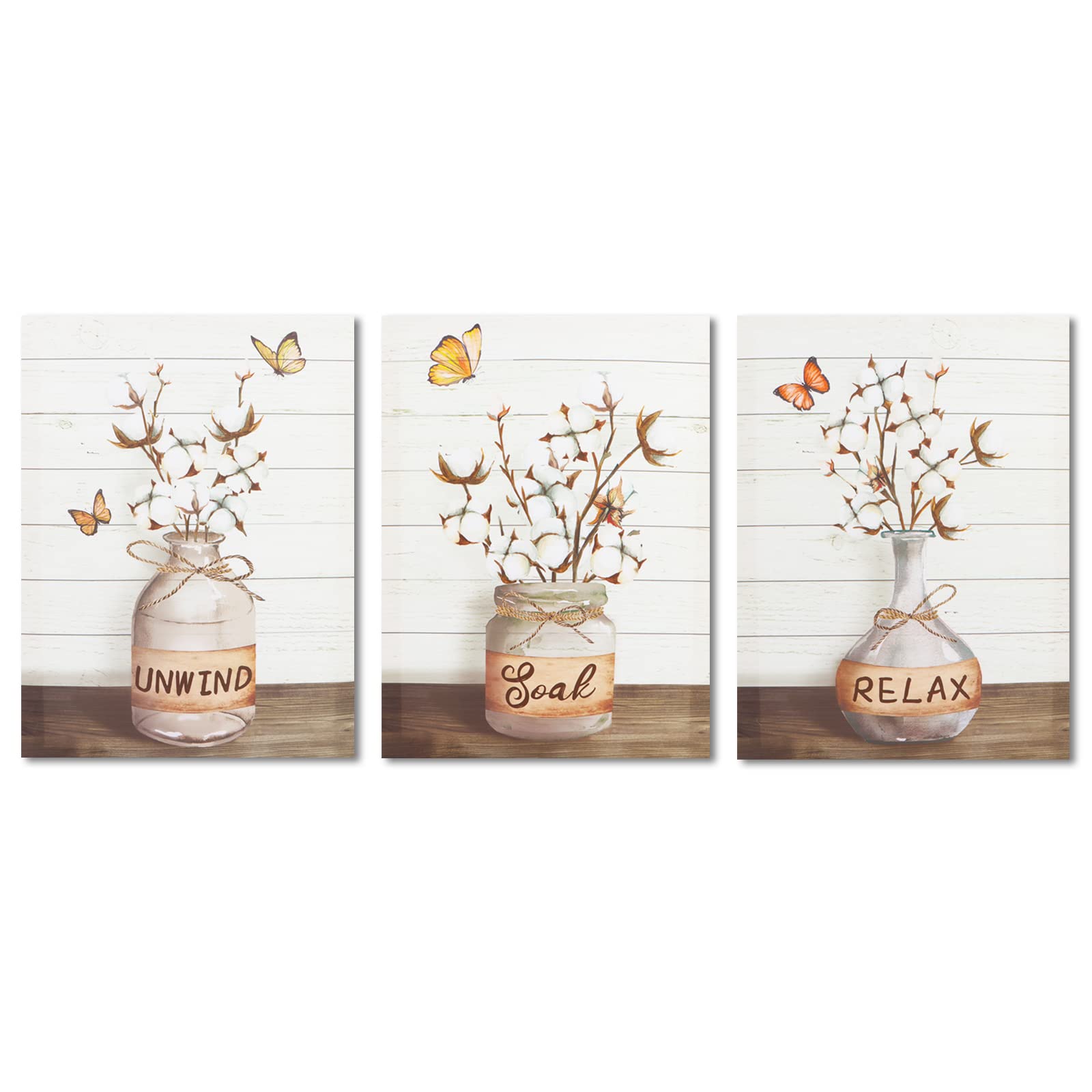 BINCUE Framed Vintage Bathroom Canvas Wall Art Farmhouse Boho Bathroom Painting Relax Soak Unwind 12"x16" for Bathroom Decor 3 Piece