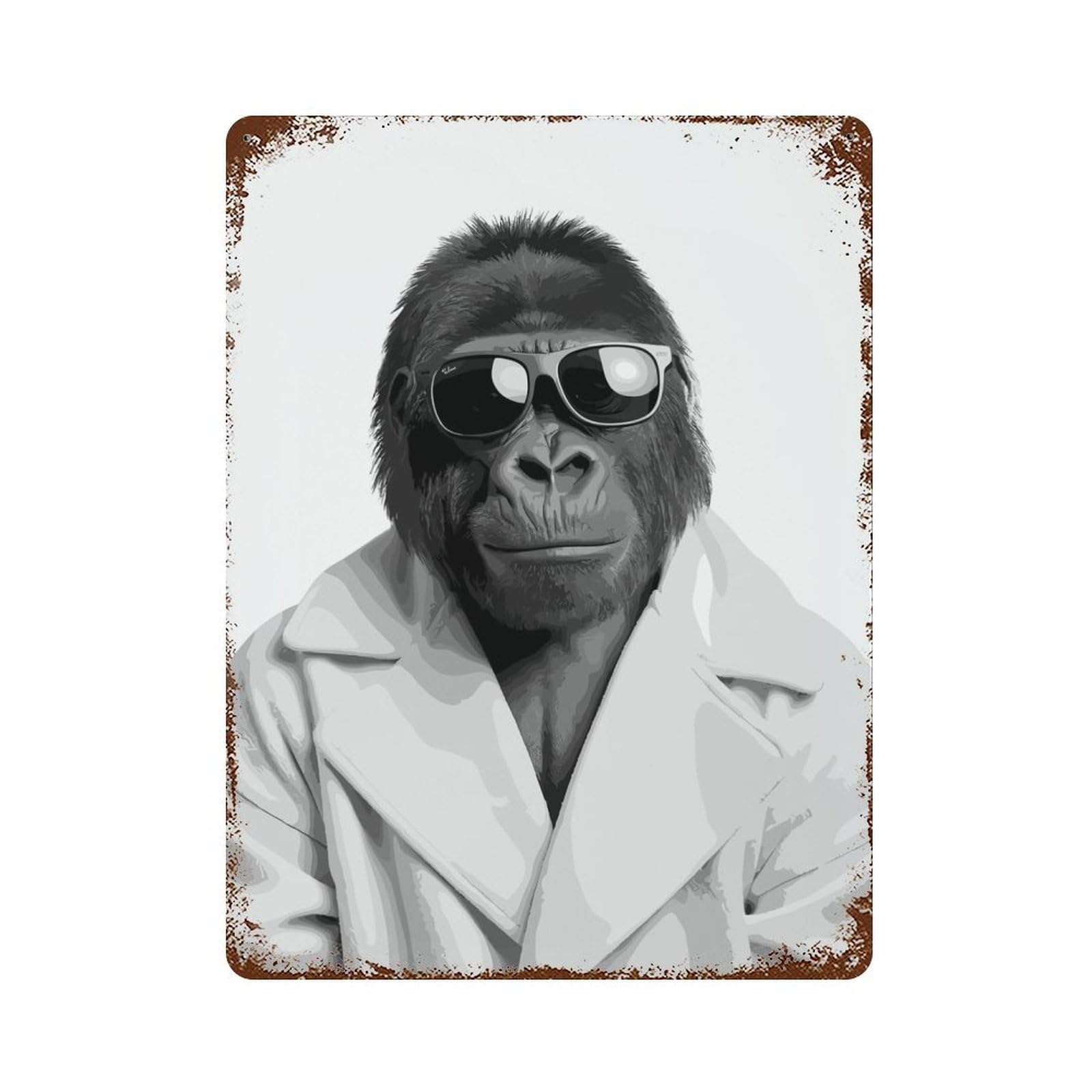 Gorilla Animals Funny Decorative Tin Sign 15.7"x11.8", Ideal for Basement, Hobby Room And Garage Decor