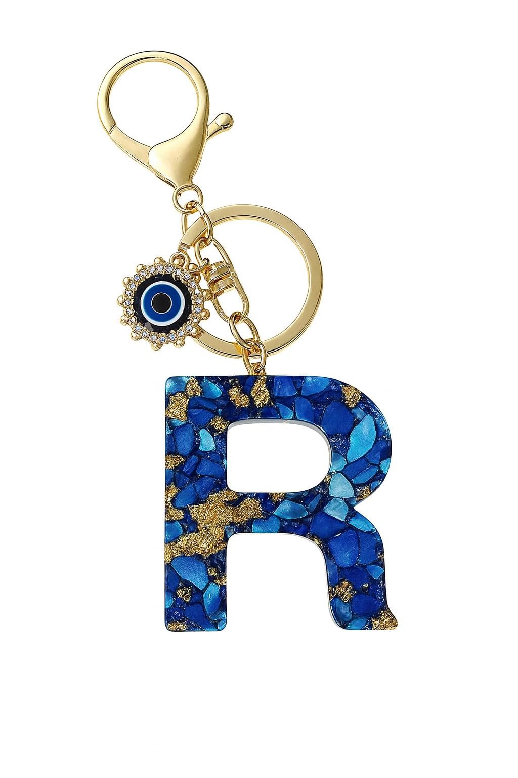 Royal Blue Evil Eye Keychain Name Initial Letters- Alphabet Letter Keyring with Evil Eye Charm – Unisex Stylish Bag Charm, Keyring, Gift for Friends & Family-image-36