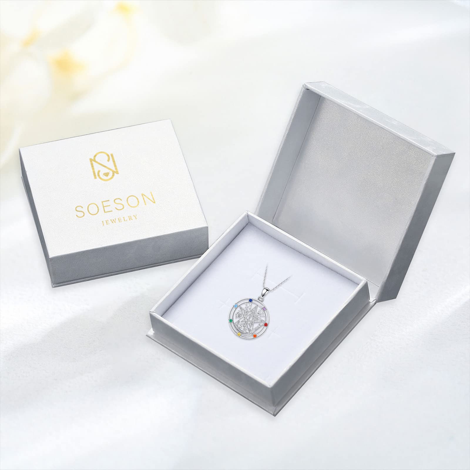 Tetragrammaton - Collar de plata de ley con colgante de pentagrama de 7 chakras, collar pagano, joyería pagana, regalo para mujer, Plata esterlina