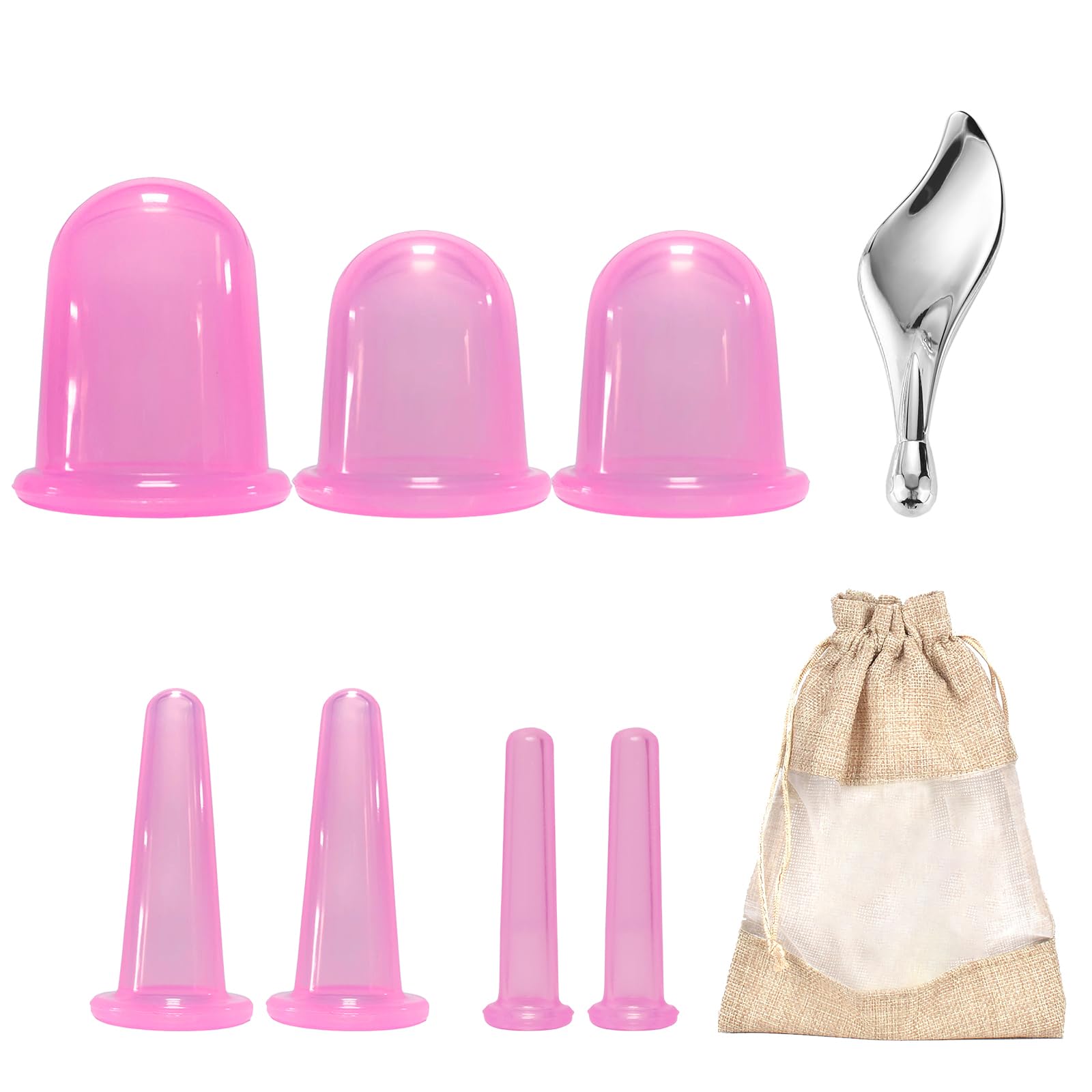 Schröpfgläser Silikon und Gua Sha,7-teiliges Schröpfen-Kit mit Aufbewahrungsbeutel,verschiedenen Größen Cupping Set,Gua Sha Stein für Augen,Schröpfenmassage im Gesicht, Augen, Körper