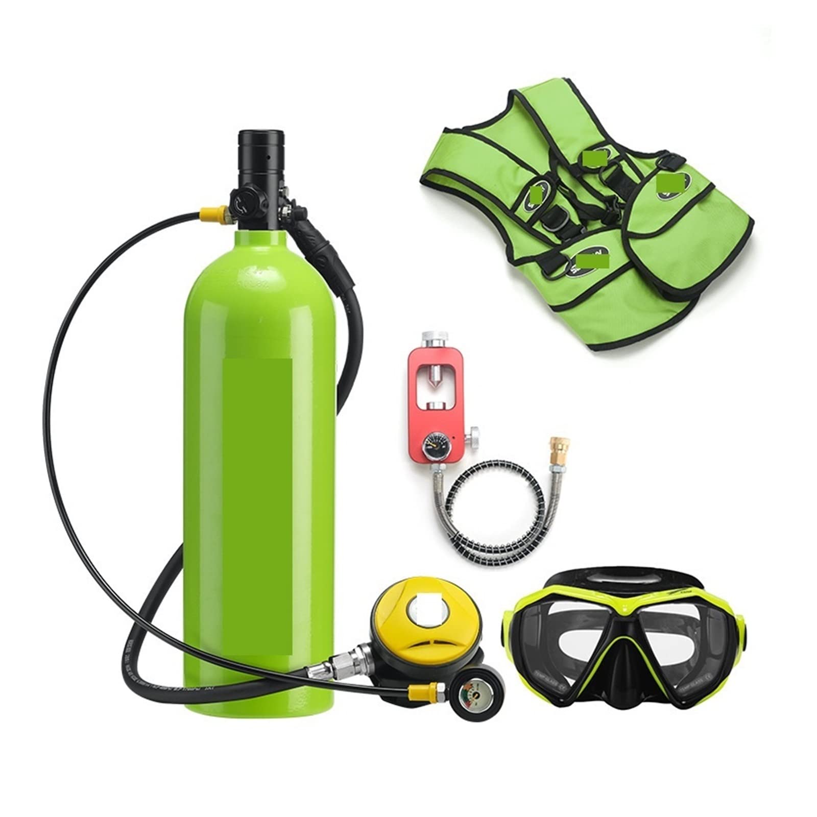 Portable Dive Cylinder, 2L Diving Respirator Equipment Aluminum Bottle Gas Cylinder Adult Swimming Snorkeling Snorkel Residual Pressure Gauge(Groen,B)