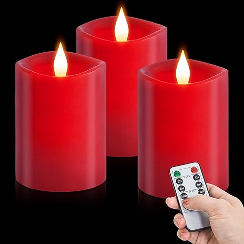 Miniatura 35 de Velas parpadeantes sin llama de 3 x 3, velas LED de cera real con temporizador, velas sin llama con control remoto, velas que funcionan
