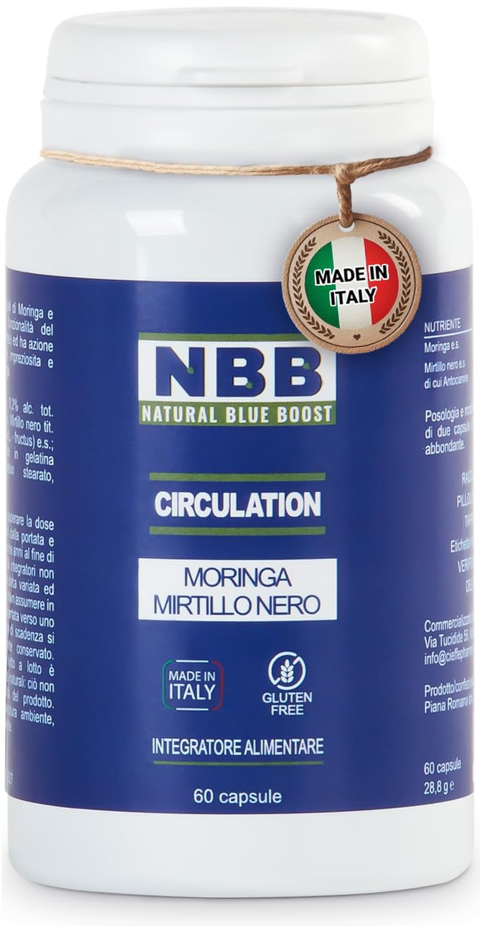 NBB Moringa & Mirtillo - 60 Capsule - Potente Antiossidante Antinfiammatorio, Supporto Cardiovascolare Naturale - Integratore per Gambe Leggere Microcircolazione, Salute Visiva - 1 Mese di Trattamento