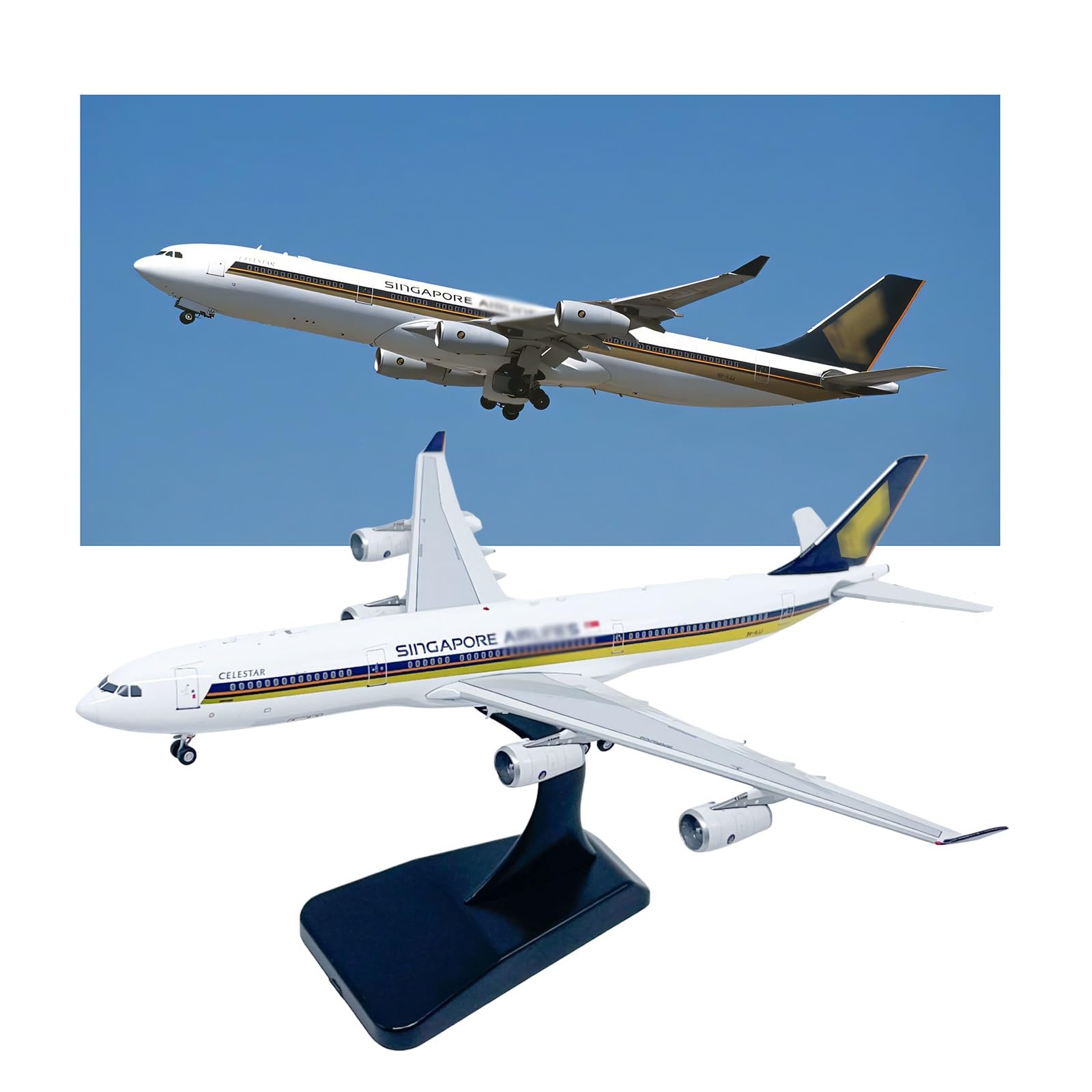 Modello pressofuso Singapore A340-300 in scala 1:400 9V-SJJ Aereo Display lega metallica premium for vetrina scrivania Regalo perfetto for gli appassionati aviazione Collezionisti Piloti