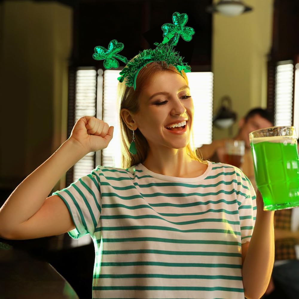 ROMODIYA 1PCS St. Patrick's Day Headbands, Green Shamrock Clover Hairbands Shamrock Glitter Design Heat Boppers St. Patrick's Day Party Accessories for Adults St. Patrick's Day Costume Party Supplies image 4